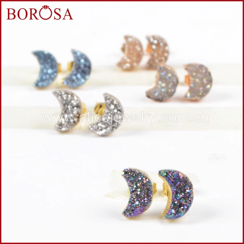 

Женские серьги-гвоздики BOROSA, ювелирные изделия из драгоценных камней с натуральным кристаллом и друзой из титана, смешанные цвета, кольцо для пирсинга, Прямая поставка, 5 пар