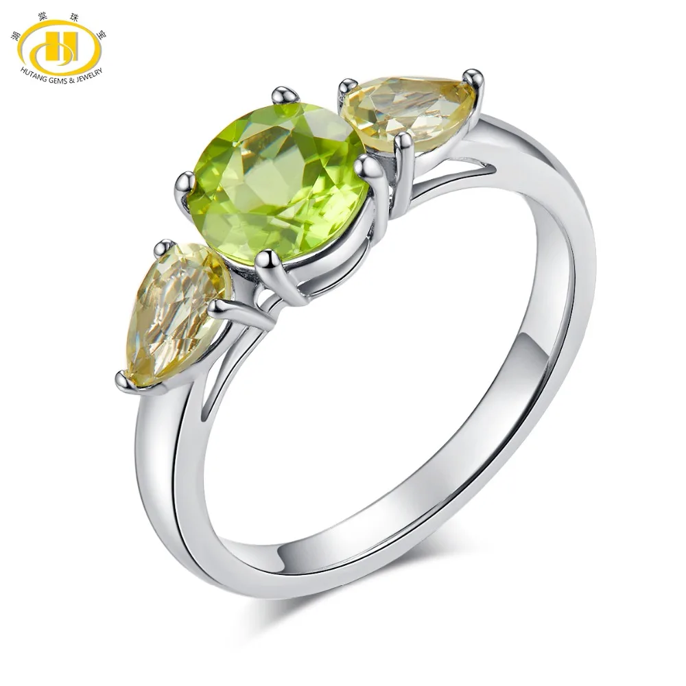 

Hutang Peridot Engagement Ring Solid 925 Sterling Silver Natural Gemstone Lemon Quartz Fine Fashion Jewelry For Women Best Gift