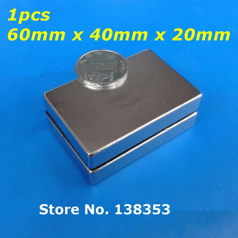 

1pcs Bulk Super Strong Neodymium Rectangle Block Magnets 60mm x 40mm x 20mm N35 Rare Earth NdFeB Rectangular Cuboid Magnet