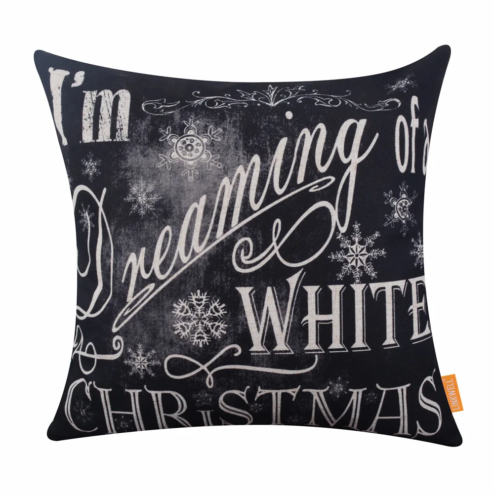 LINKWELL 18x18 inches Blackboard Art Words Monogram I am Dreaming of a White Christmas Merry Linen Pillowcase Cushion Cover | Дом и сад