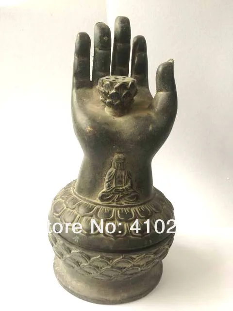 

[Nice Discount ] fast Shipping lotus hand buddhist candlestick pattern Bronze old chinese antique