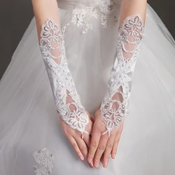 Free Size Bridal Lace Gloves White/Black/Red Appliques Beaded Bridal Wedding Gloves Fingerless In Stock Wedding Accessories