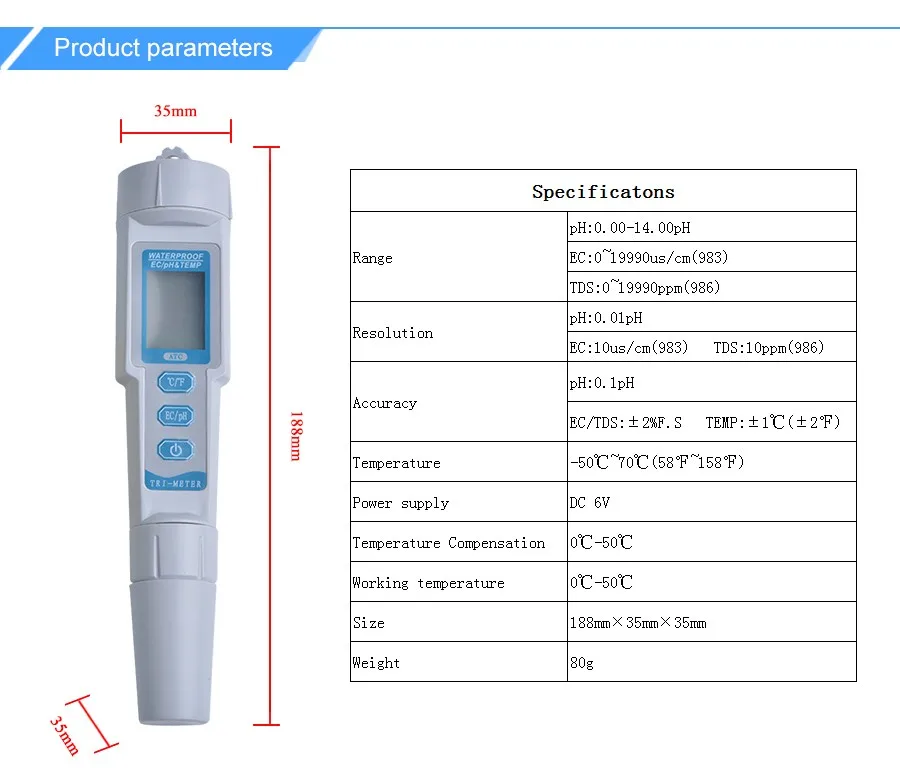 PH-983 3 в 1 мультипараметрический рН-монитор тестер качества воды ручка Тип PH EC темп кислотометр напиток качество воды анализатор