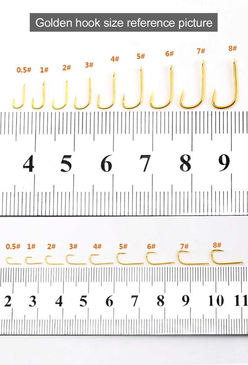 100 шт. рыболовные инструменты, аксессуары, золотой рыболовный крючок, из высокоуглеродистой стали, колючий рыболовный крючок, не колючий крючок, колючий рыболовный крючок для озера