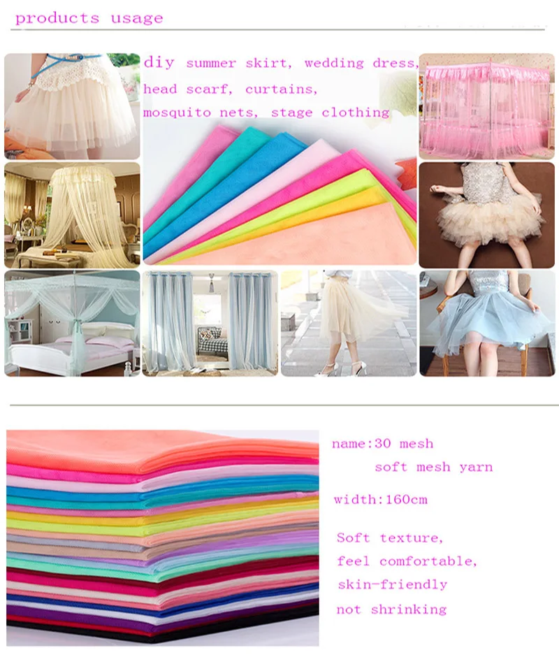 160cm*2m/Lot Soft Hexagonal Net Yarn Encryption Gauze Polyester Mesh Tulle Fabric DIY Sewing Tutu Party Wedding Dress Patchwork