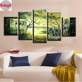 

Diamond Painting African women Landscape sunset Scenery Picture of Rhinestones painting Square Cross stitch 5pcs muliti-pictures
