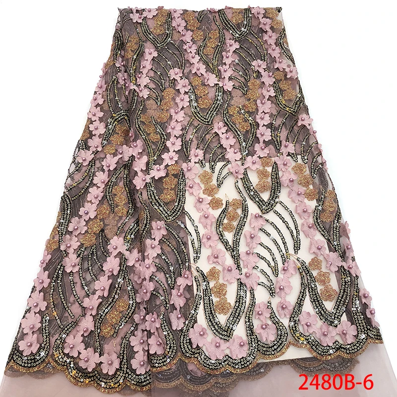 

Onion African 3d Lace Fabric High Quality French Tulle Lace Fabric With Beads Embroidery Lace Trim For African Lace PGC2480B-1