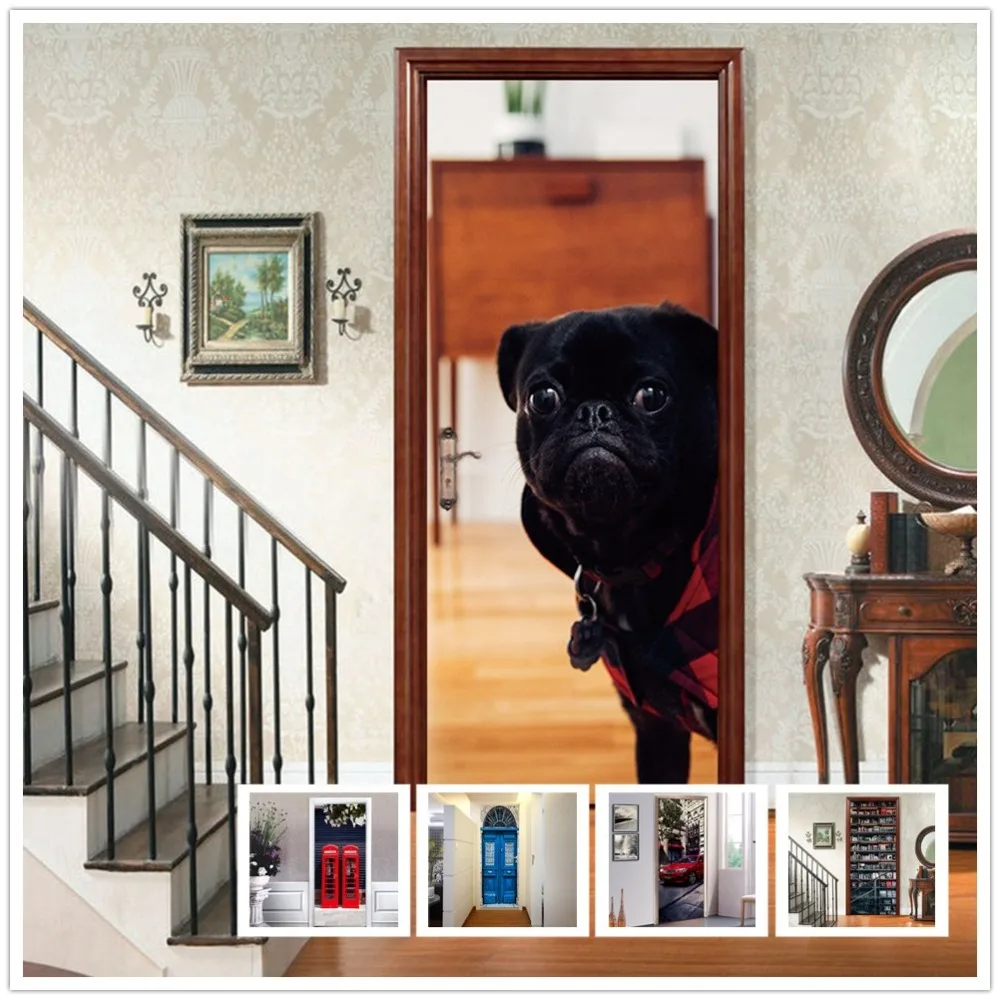 

3D Creative Lovely Dog Door Stickers For Home Decoration Decorative Applique Bedroom Living Room PVC Self-adhesive Mural Posters
