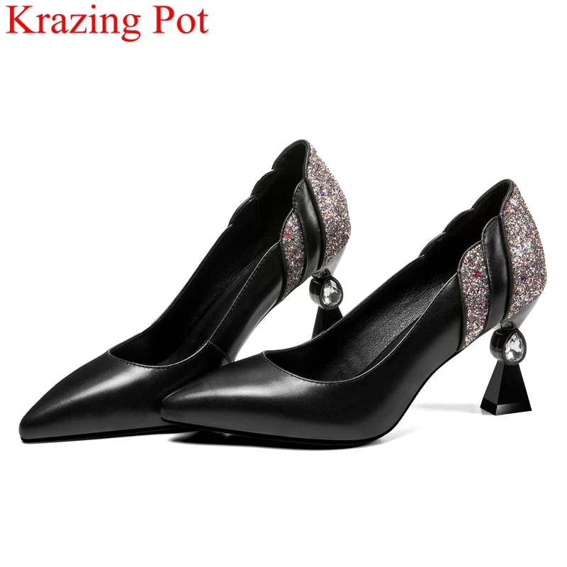 

2018 superstar brand autumn shoes shallow crystal strange style women pumps office lady elegant slip on bling wedding shoes L1f1