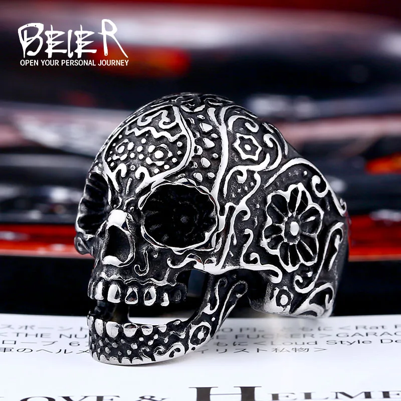 Beier new store 316L Stainless Steel high quality Drop Ship A variety of Skull Big Punk Biker Ring fashion jewelry LLBR8-414R