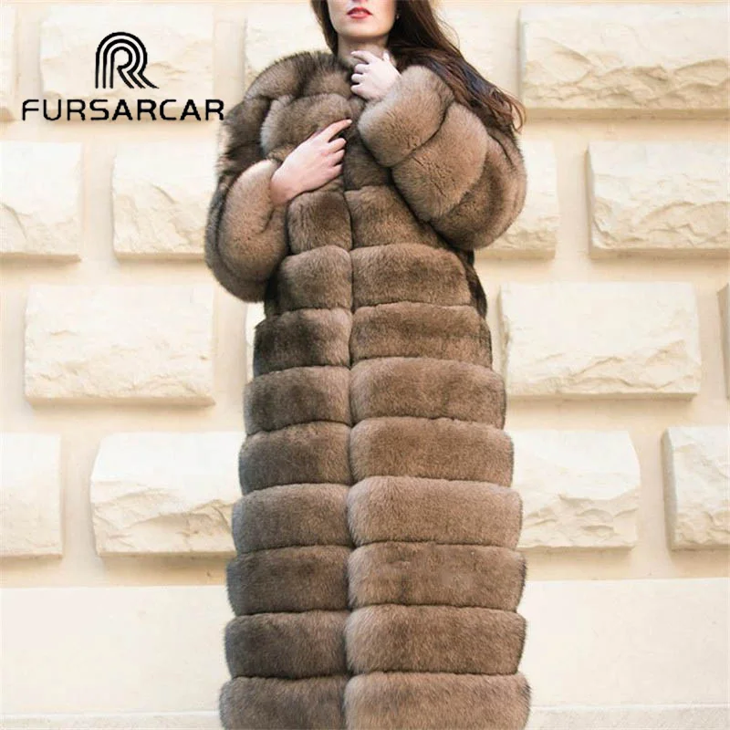 Женская шуба из натурального Лисьего меха FURSARCAR длинная Съемная 120 см Толстая