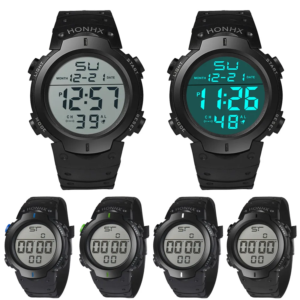 Mens watches Brand Luxury Watches Waterproof Mens LCD Digital Stopwatch Date Rubber Sport Wrist Watch Reloje dijital kol saati -