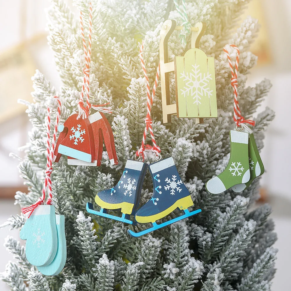 

5pcs/set Christmas Tree Decorations Wooden Hanging Pendant 2020 New Year Decoraton for Home Navidad Ornaments Noel DIY Crafts