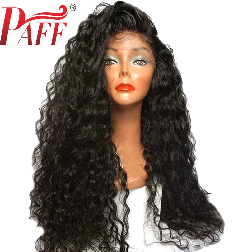 PAFF Kinky Curly Full Lace Human Hair Wigs Natural Black 10"-34" Brazilian Remy Hair Pre Plucked Bleached Knots Baby Hair