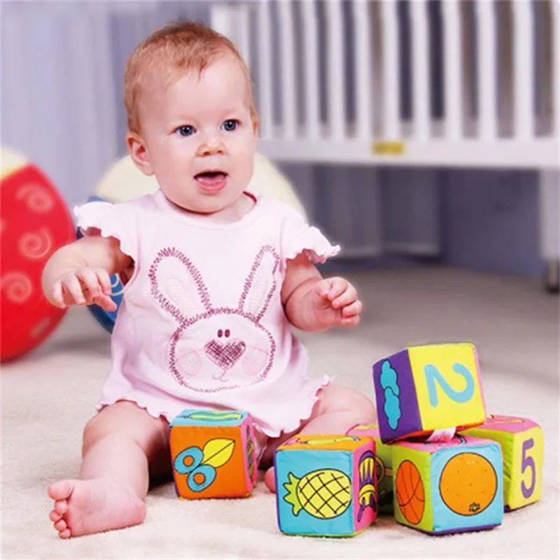 

New Infant Baby Soft Cloth Building Blocks Educational Toys Rattles 6pcs/1Set Developing thinking skill Building Blocks t211