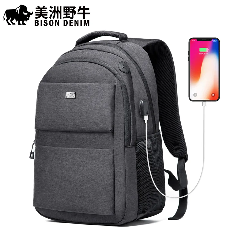 

BISON DENIM Anti Thief USB Charge Backpack Men Leisure Travel Backpack School Bags Teenager Men 14 inch Laptop Backpack N2907-1
