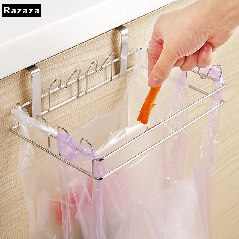 Stainless Steel Kitchen Hanger Door Trash Bag Organizer Shelf