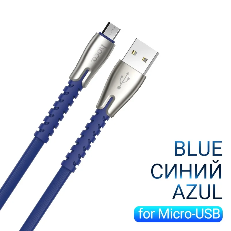 hoco usb micro usb кабель для зарядки данных передача данных провод для Samsung Xiaomi Android шнур зарядное устройство 2.4A плоский шнурок микро юсб зарядник на самсунг ксяоми андроид микро юсби кабель - Цвет: Blue