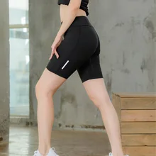 Шорты для йоги женские фитнес-тренировки быстросохнущие лосины беговые отражатели эластичные длиной до колена Короткие 2045