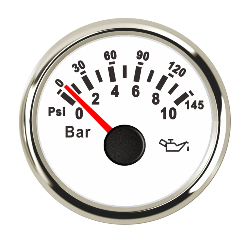 

52mm Oil Pressure Gauge Meter 0~10Bar 0~145PSI Waterproof Fuel Pressure Gauge fit Marine Auto With Backlight 9~32 V