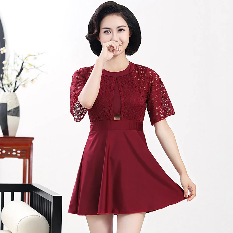 Сетчатые купальники с коротким рукавом размера плюс купальное платье танкини