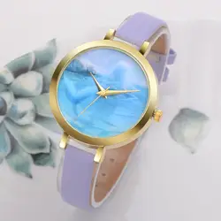 Для женщин кожаный ремешок аналоговые круглые кварцевые наручные часы Для женщин простые часы Роскошные модные женские часы Кожаные