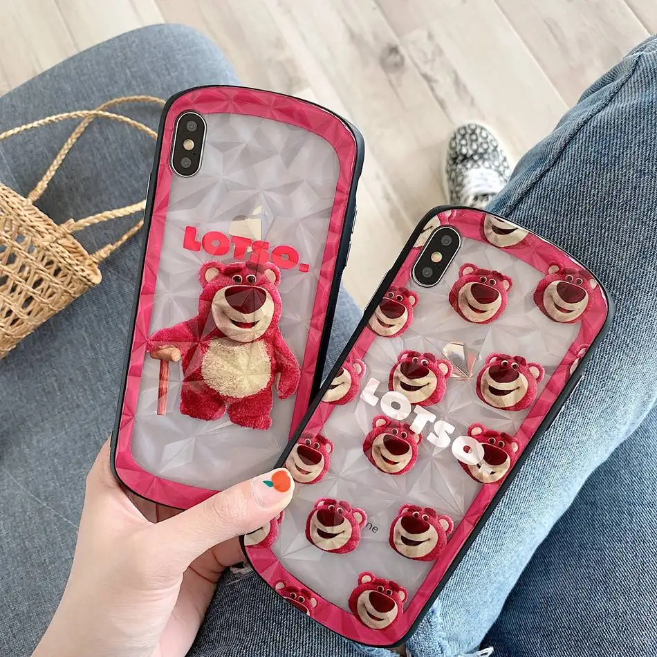 

For iPhone 7 Plus XR X XS Max Case Transparent Curved Diamond Bear Phone Case For iPhone 8 Plus 6 6s Soft Silicone TPU Cover
