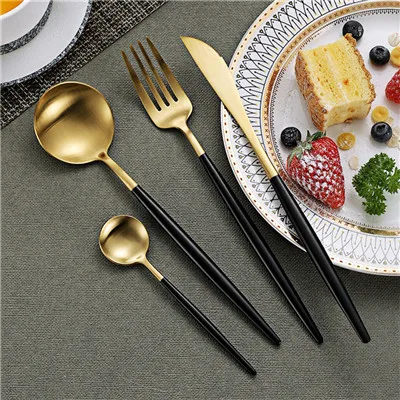 Высококачественный набор посуды из нержавеющей стали 304 в западном стиле, Высококачественная вилка, нож, десертная посуда, кухонная посуда - Цвет: 4PCS Black- gold