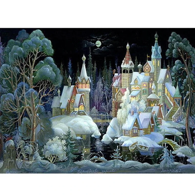 Full Drill Diamond Embroidery Rhinestone Diy 5D Diamond Painting Cross Stitch Snow Castle House Diamond Mosaic Room Decor