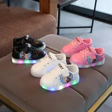 От 1 до 5 лет светодиодный свет маленькие девочки и мальчики светящиеся спортивные туфли мультфильм принцесса стильный мягкий светодиодный Дети кроссовки