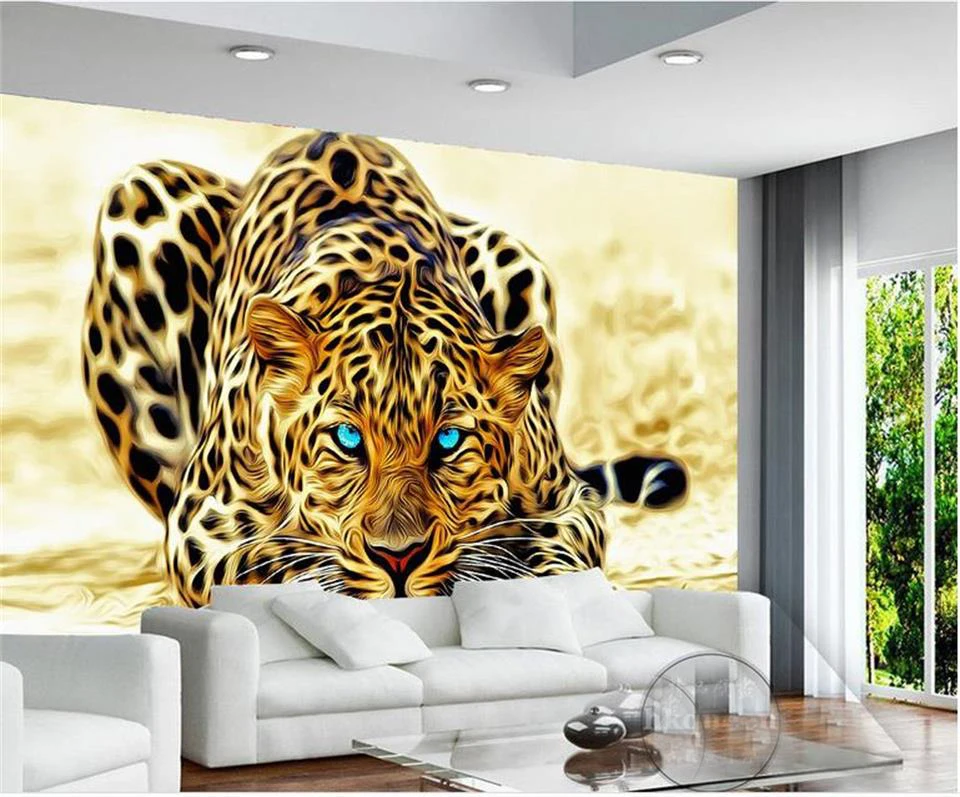 Пользовательские 3d фото обои для гостиной Настенная Наклейка с животным леопардом тигром Золотая картина 3d Настенные обои для стен 3d