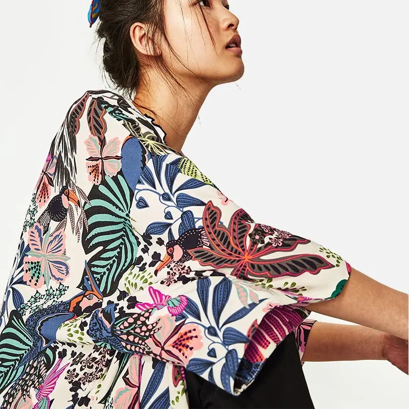 Floral Animal Summer Chiffon Women Kimono Cardigan 2019 Beach Patchwork Female Feminine Shirts Loose V Neck Wide Sleeve Lady Top