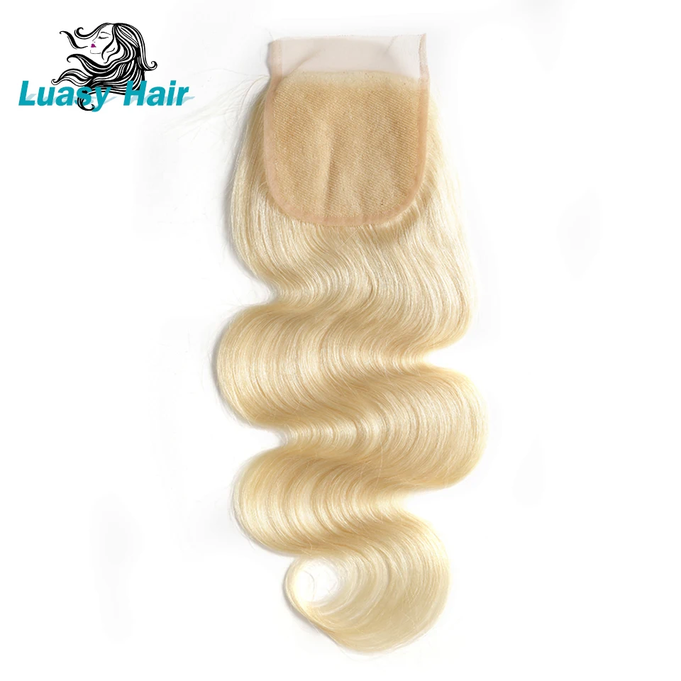 

Luasy Brazilian Remy Human Hair Lace Closure Hair Pure 613 Honey Blonde Body Wave Hair Swiss Lace 4x4 Transparent Lace Color