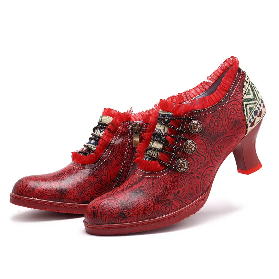 Wine Glasses Women Pumps European Vintage Hand Genuine Leather Shoes Embossed Stitching Spanish Style Four Seasons Women's Shoes (14)