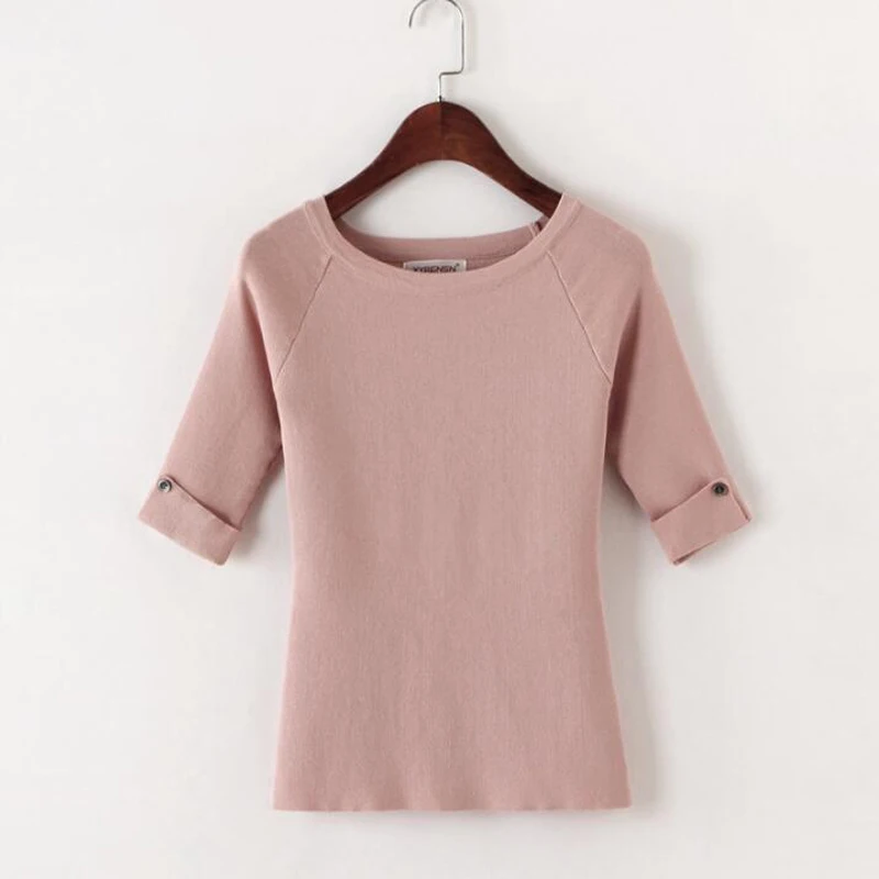 

2018 Summer Hot Sales femme Wool Sweater pullover Round neck Solid color half sleeve jumper Free Shipping women tops