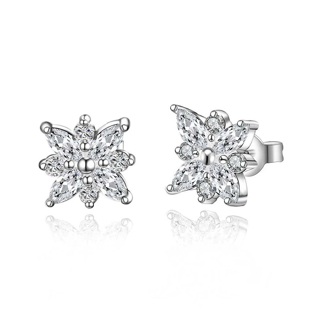 JEWELS Luxury sliver Small Austrian CZ Earring for Women Fashion Popular global simplicity Lucky snowflakes Earrings Jewelry | Украшения и