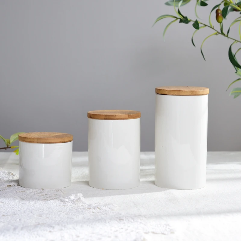 New-Food Storage Jar,Ceramic Food Storage Jar with Airtight Seal Bamboo Lid Modern Design White Ceramic Food Storage Canister