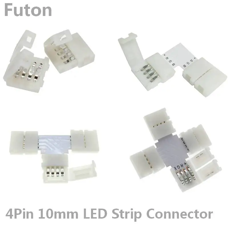

4Pin 10mm Width LED Strip Connector Solderless RGB LED Connector( L//Tee Shape/Extend/Cross) For Connecting SMD 5050/2835/3528