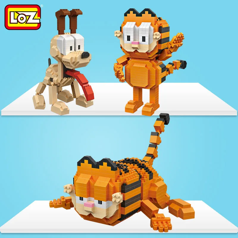 LOZ Kawaii, мультипликационный Кот, собака, животное, ОДИ Гарфилд, пластиковые строительные блоки, фигурки, обучающая игрушка, 9757 9758