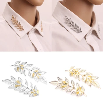 

1 Pair Vintage Wheat Leaf Branch Gold Silver Plated Neck Tip Brooch Collar Pin