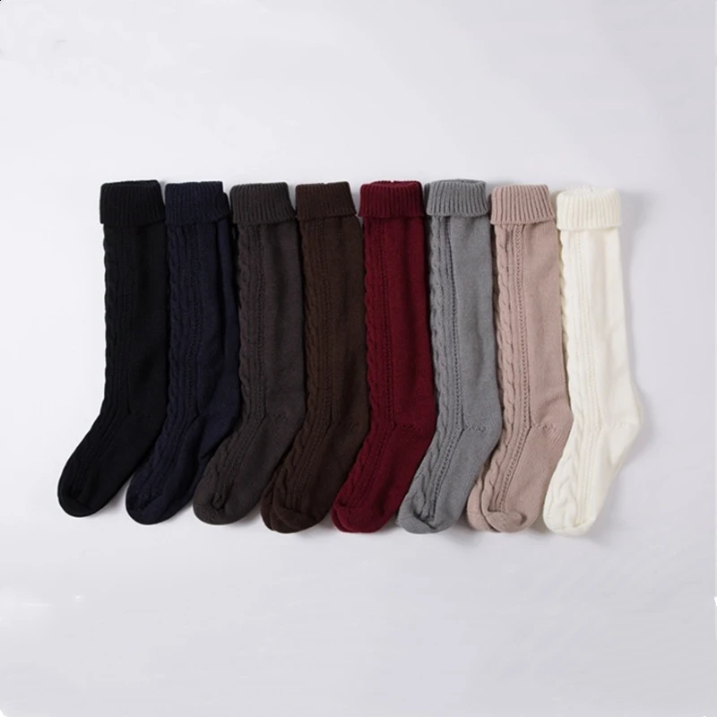 Высокие женские носки до колена, зимние теплые вязаные носки выше колена, носки средней длины