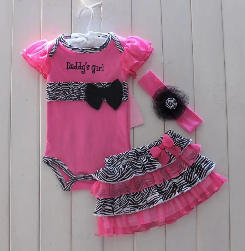 Летняя одежда для маленьких девочек Комбинезон с короткими рукавами+ платье-пачка+ повязка на голову, модные комплекты одежды для младенцев с рисунком зебры - Цвет: Розовый