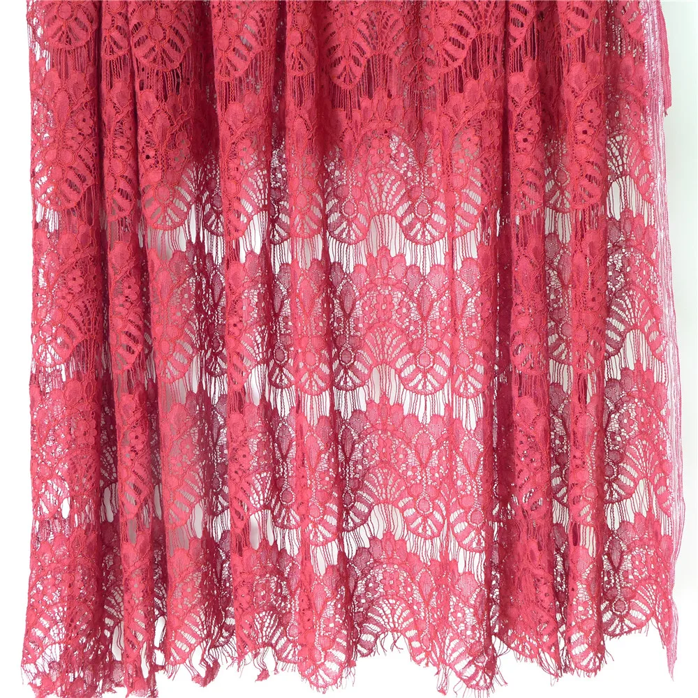 

Scalloped French Eyelash Lace Fabric For Wedding Dress Wine Red Gray Pink Color 1 Yard