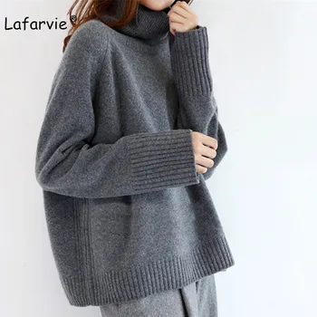 

Lafarvie 2017 New Cashmere Blended Knitted Sweater Women Tops Turtleneck Autumn Winter Female Pullover Loose Casual Warm Sweater