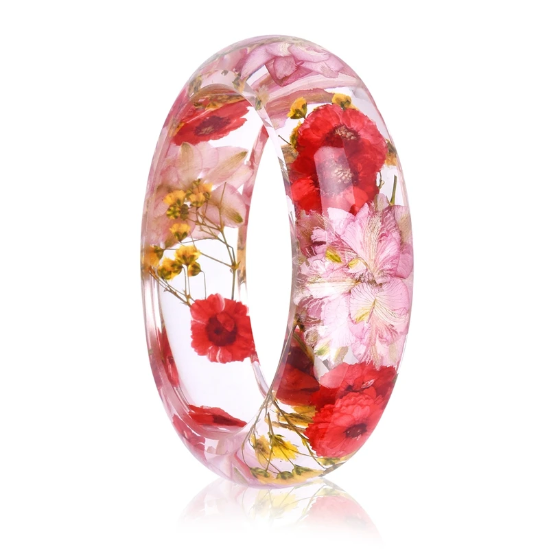 

Pink Dry Flowers Bracelets Bangles for Women Transparent Resin Bangle Cuff Bracelet Jewelry Pulseiras