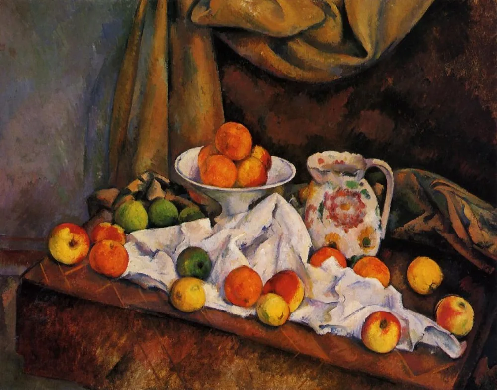 

100% hand made Oil Painting Reproduction on linen canvas,still life,fruit-bowl-pitcher-and-fruit by paul Cezanne,Museum quanlity