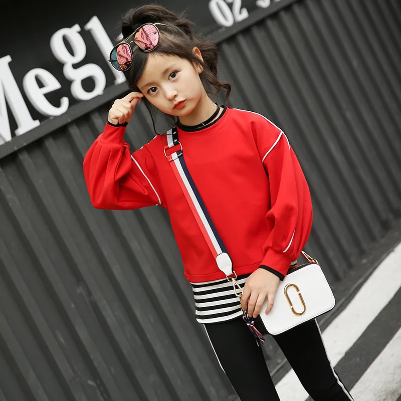 

Children's Wear Girl's Suit Long Sleeve Spring and Autumn Outfit New Cotton Stripe Girls Set