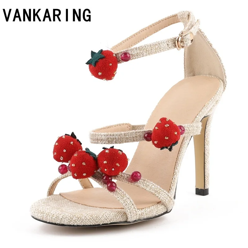 

sweet strawberry decoration fashion sandals new 2019 wedge high heels flower women shoes sexy open toe party dress women sandals