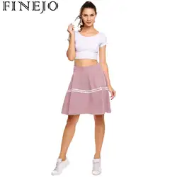 FINEJO SkirtsStriped Высокая Талия Для женщин плиссированная мини-юбка Повседневное вечерние тонкий Feminina Saias