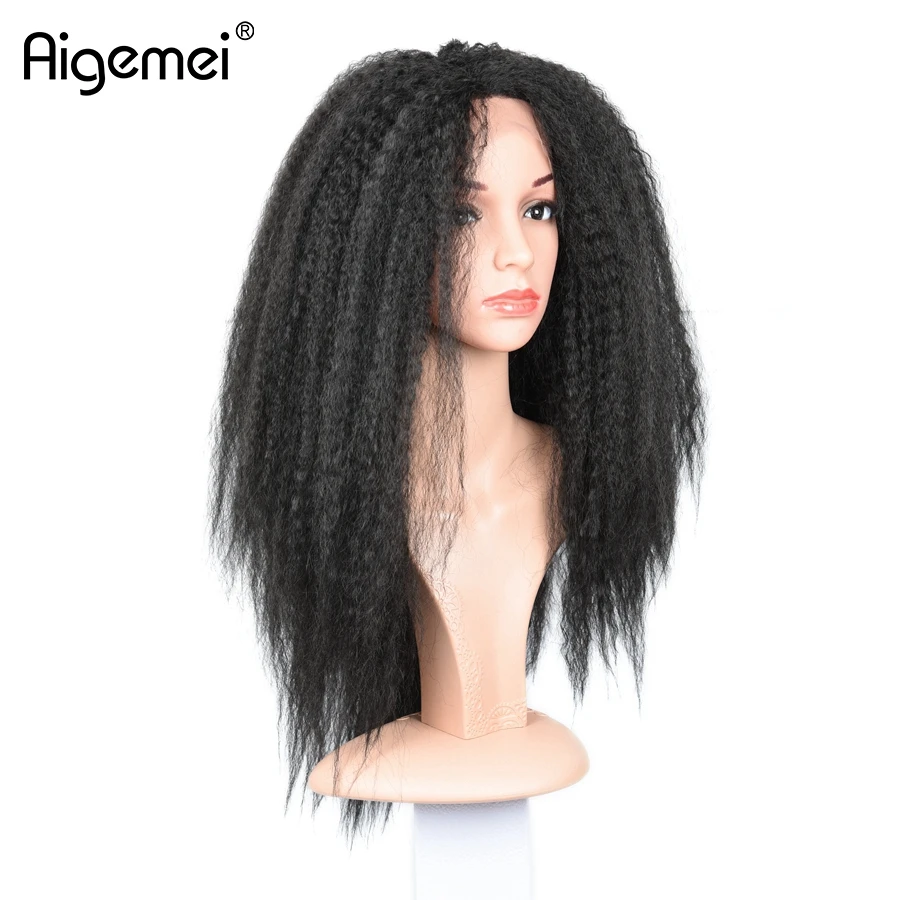 Aigemei Heat Resistant Lace Wig 18inch Top Quality Kinky Straight Synthetic Lace Front Wig